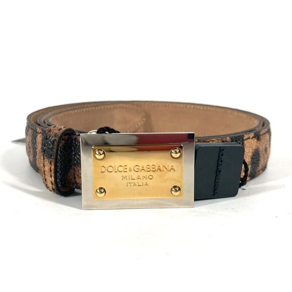 DOLCE&amp;GABBANA Logo Leopard Leopard print Leopard belt PVC Brown/Black - Picture 1 of 14